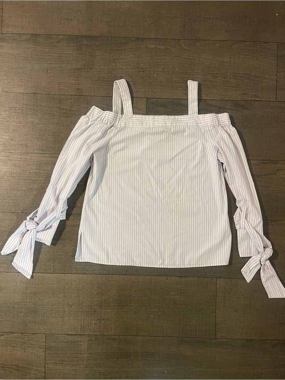 Michael Kors Purple White Stripe Cold Shoulder Tie Sleeve Top S